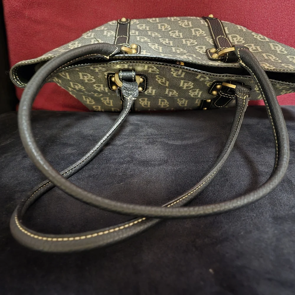 Vintage Dooney & Bourke Tan and Brown Canvas Logo Satchel - Picture 5 of 10